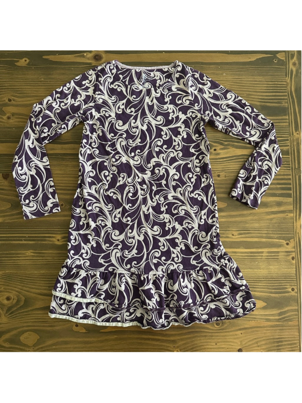 Girls Lands’ End Purple White Swirl Long Sleeve Casual Dress Size S (7-8)
